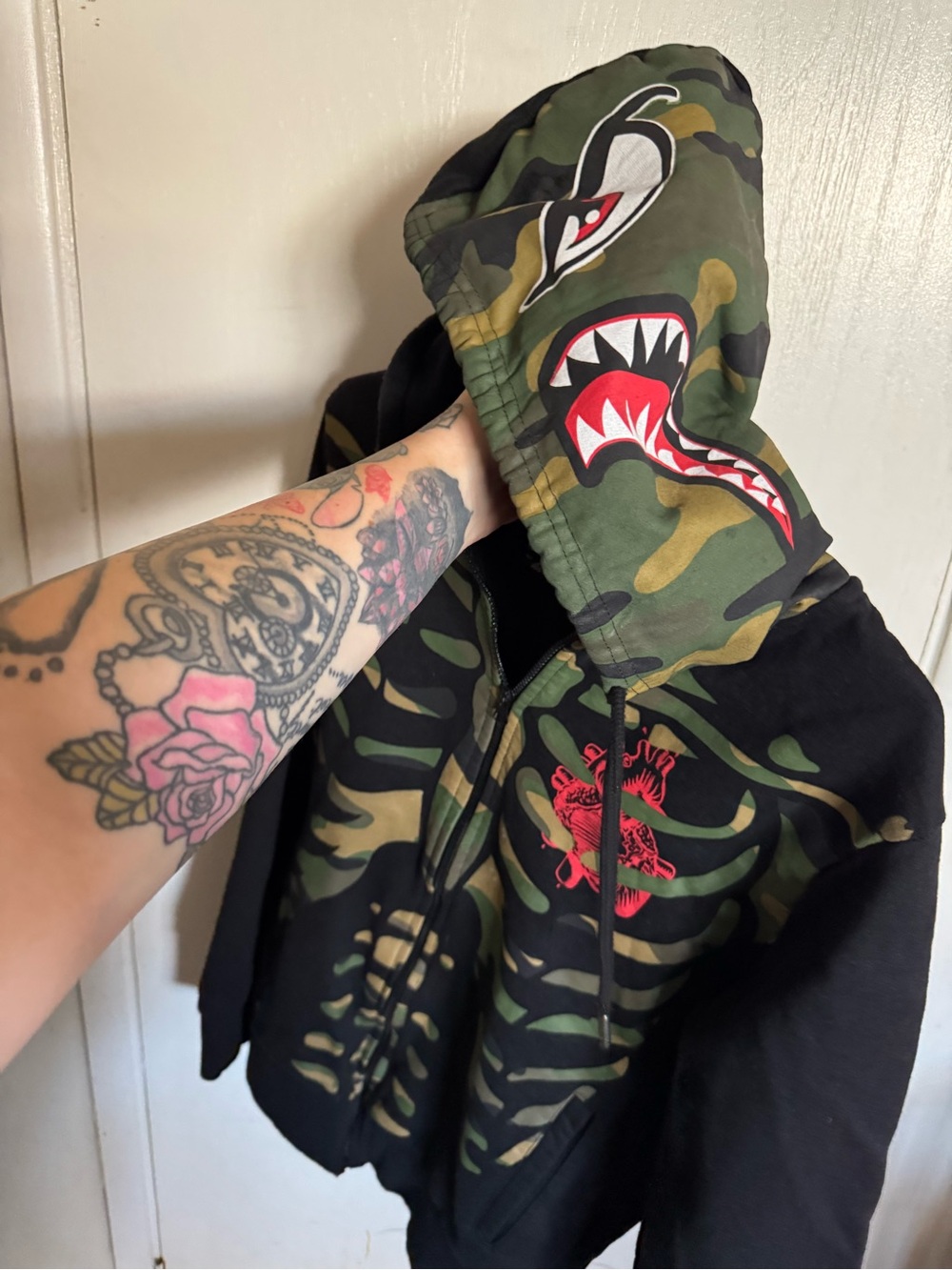rebels Black & Green Camo Shark-Graphic Bomber Hoodie